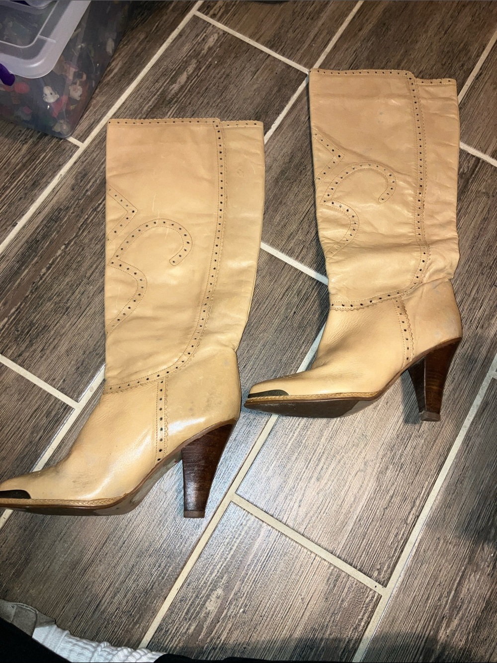 Vtg 70s/80s ZODIAC Tan Leather Tall Knee High Western Boots SZ 7B Brazil